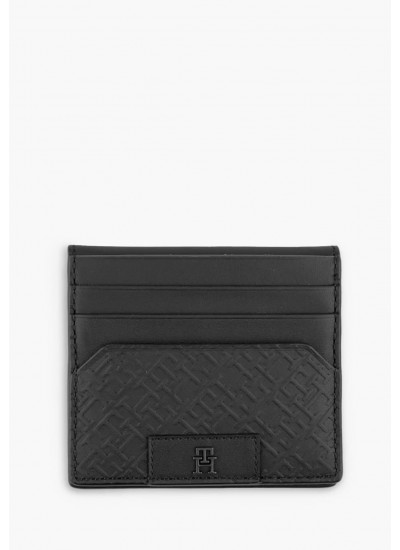 Men Wallets Folded.Cc Black Leather Tommy Hilfiger