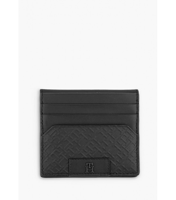 Men Wallets Folded.Cc Black Leather Tommy Hilfiger