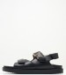 Women Flats Hardware.Sandal Black Leather Tommy Hilfiger