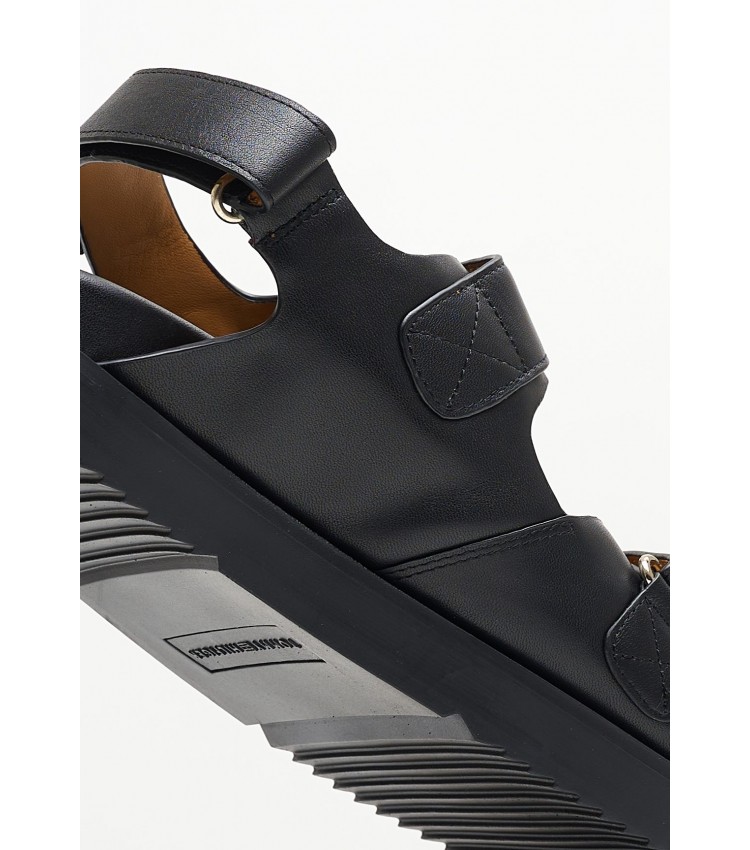 Women Flats Hardware.Sandal Black Leather Tommy Hilfiger