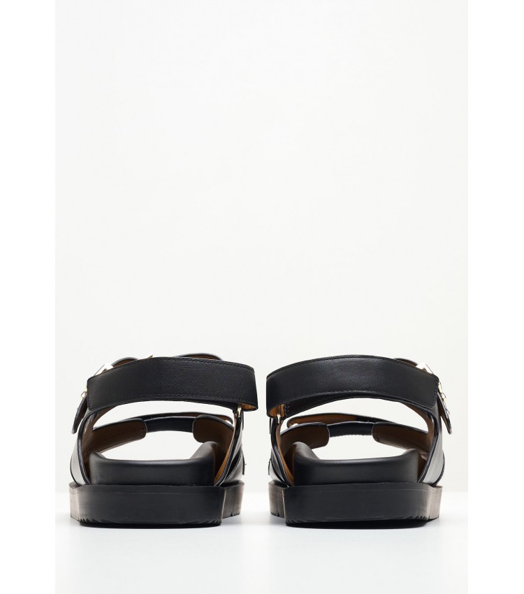 Women Flats Hardware.Sandal Black Leather Tommy Hilfiger