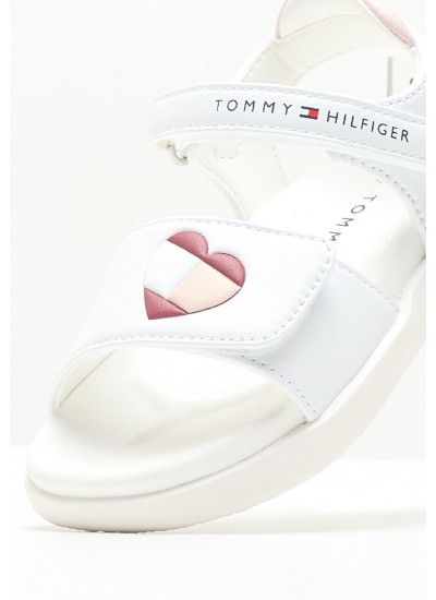 Παιδικές Σαγιονάρες & Πέδιλα Heart.Sandal Άσπρο ECOleather Tommy Hilfiger