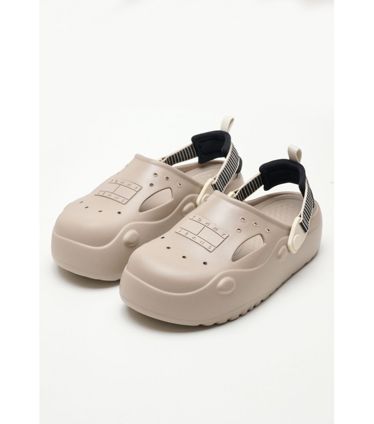 Women Mules Hike.Freedom Taupe Rubber Tommy Hilfiger