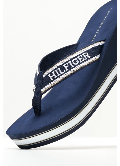 Γυναικείες Πλατφόρμες Χαμηλές Hilfiger.Beach Μπλε Ύφασμα Tommy Hilfiger