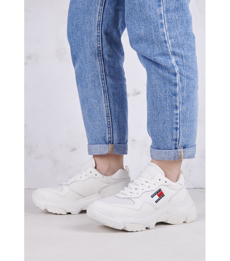 Women Casual Shoes Hybrid.Runner White Leather Tommy Hilfiger