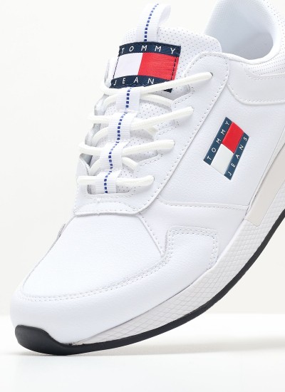Ανδρικά Παπούτσια Casual Jeans.Flexi Άσπρο Δέρμα Tommy Hilfiger
