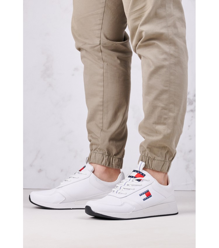 Men Casual Shoes Jeans.Flexi White Leather Tommy Hilfiger