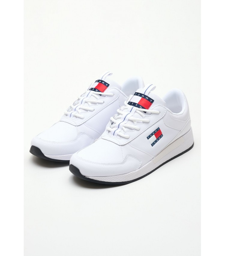 Men Casual Shoes Jeans.Flexi White Leather Tommy Hilfiger