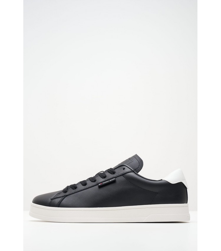 Men Casual Shoes Lea.Cupsole Black Leather Tommy Hilfiger