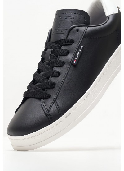 Ανδρικά Παπούτσια Casual Lea.Cupsole Μαύρο Δέρμα Tommy Hilfiger