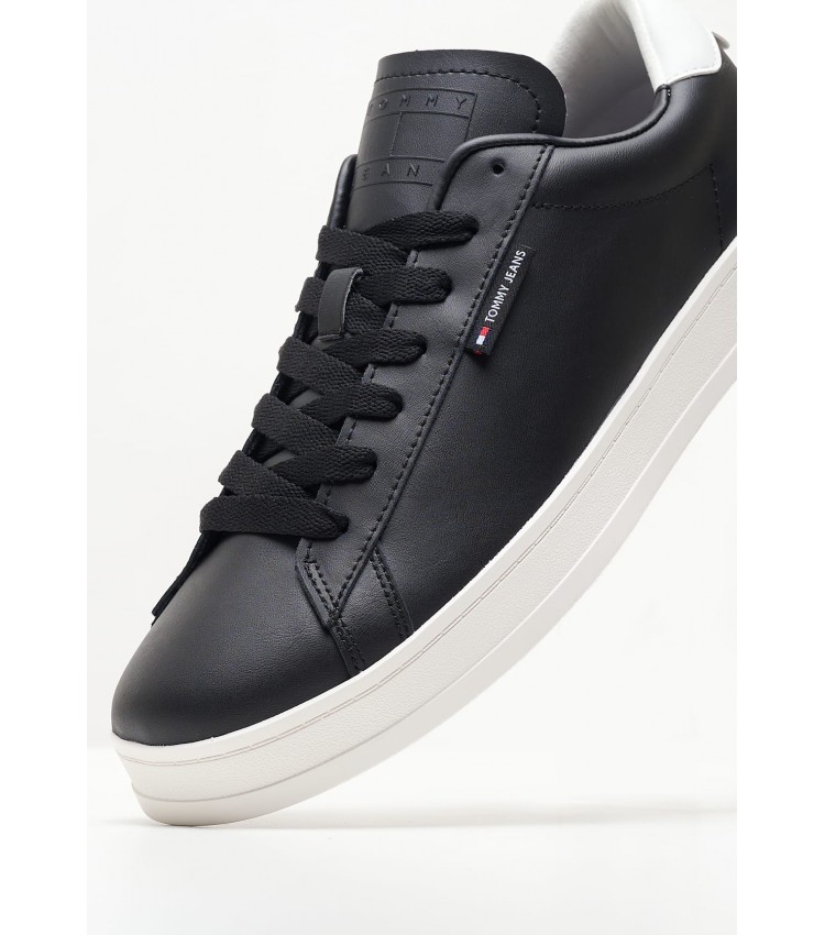Men Casual Shoes Lea.Cupsole Black Leather Tommy Hilfiger
