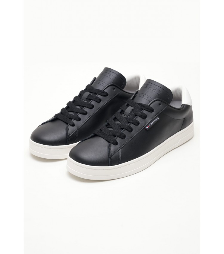 Men Casual Shoes Lea.Cupsole Black Leather Tommy Hilfiger