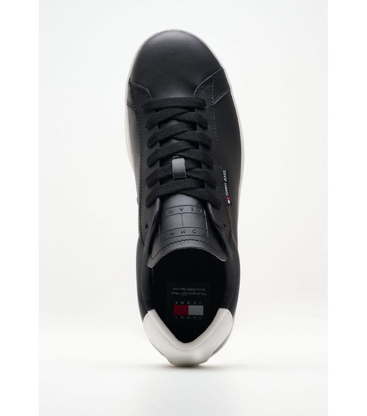 Men Casual Shoes Lea.Cupsole Black Leather Tommy Hilfiger