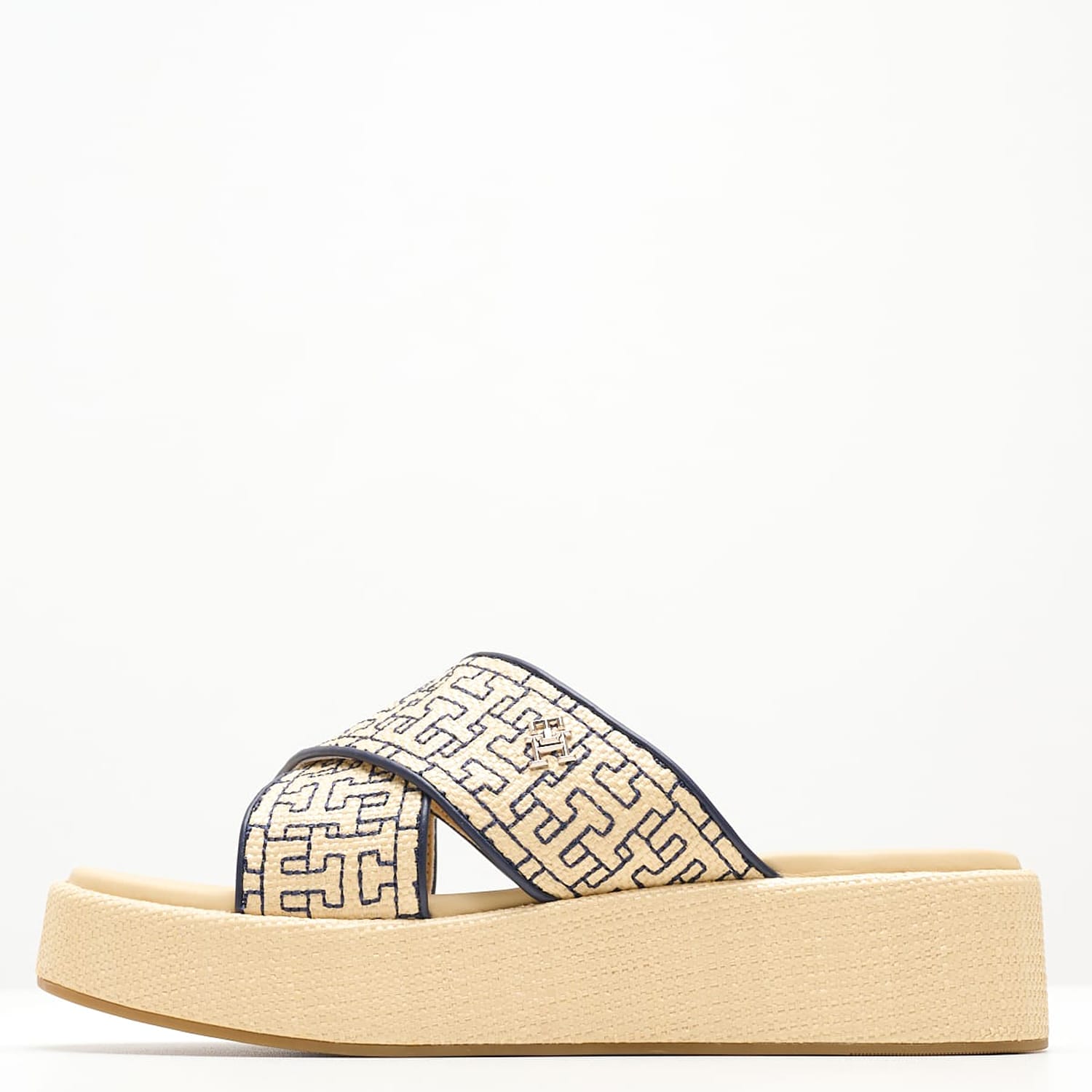 Women Platforms Low Rafia.Flatform Beige ECOleather Tommy Hilfiger