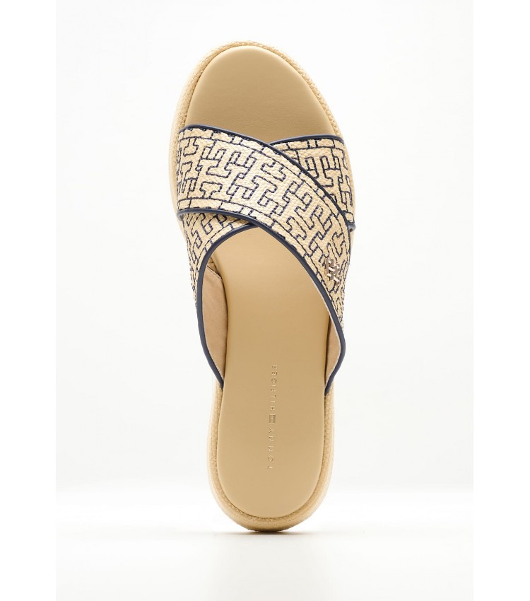 Women Platforms Low Rafia.Flatform Beige ECOleather Tommy Hilfiger