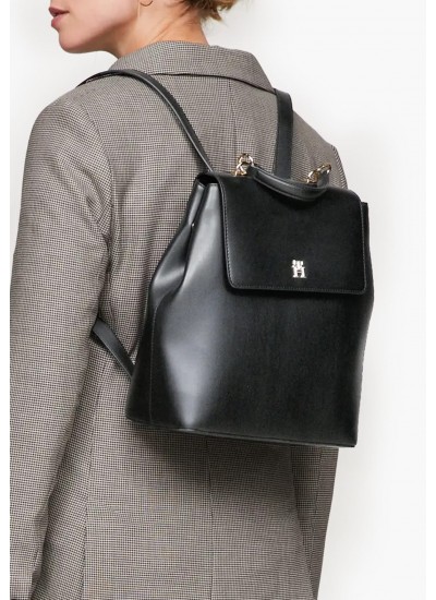 Women Bags Refined.Backpack Black ECOleather Tommy Hilfiger