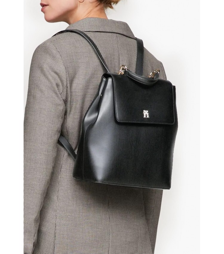 Women Bags Refined.Backpack Black ECOleather Tommy Hilfiger