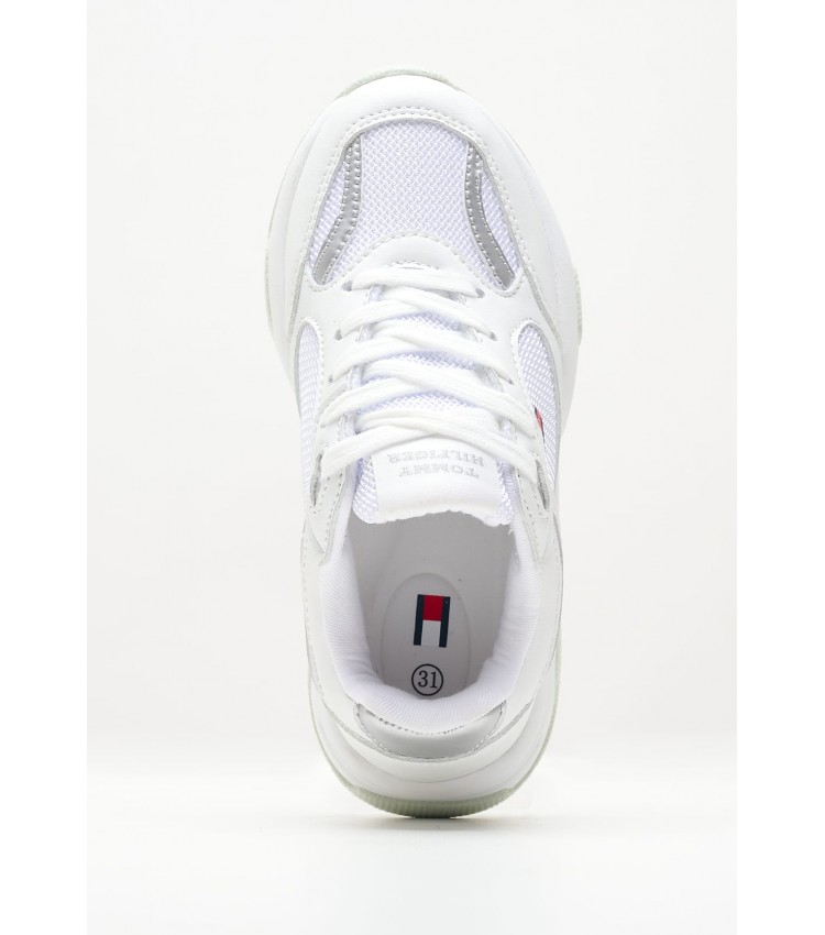Kids Casual Shoes Silver.Sneaker White Fabric Tommy Hilfiger