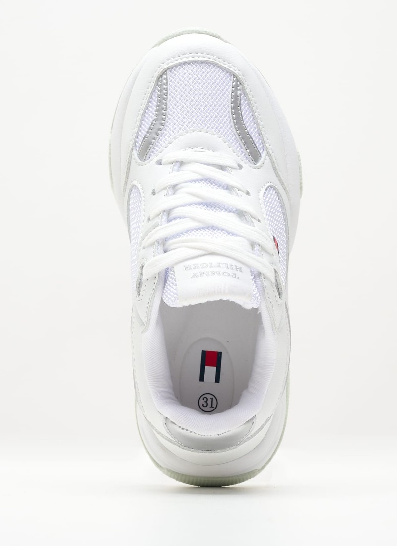 Kids Casual Shoes from the Tommy Hilfiger brand Silver.Sneaker White Fabric mortoglou.gr eshop