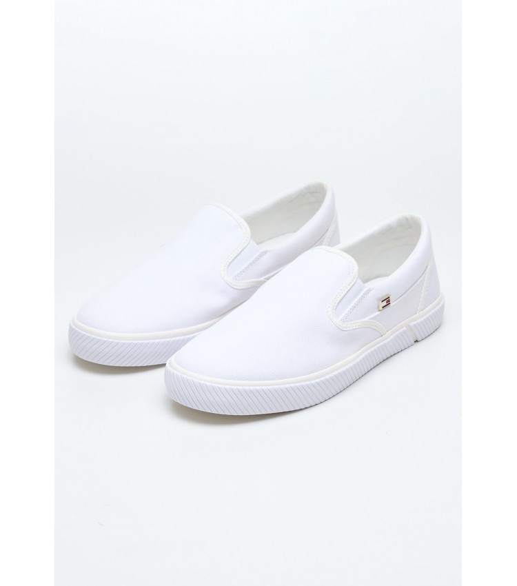 Women Casual Shoes Slipon.Sneaker White Fabric Tommy Hilfiger