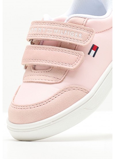 Παιδικά Παπούτσια Casual Snkr.Velcro Ροζ ECOleather Tommy Hilfiger