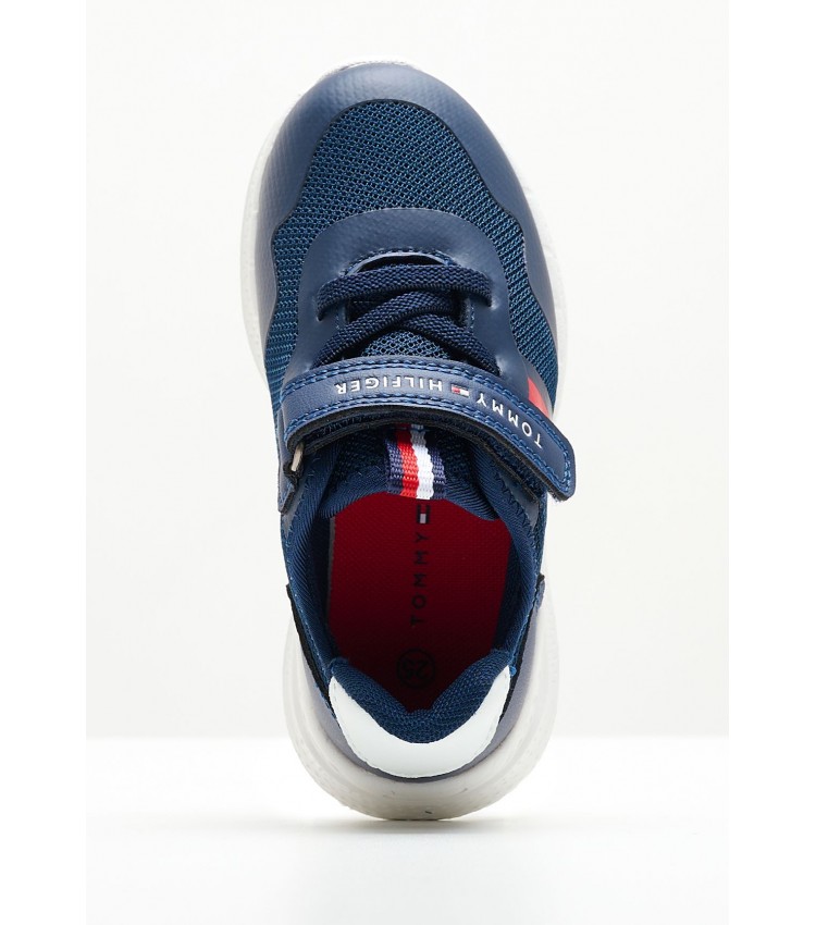 Kids Casual Shoes Stripes.Laceup Blue Fabric Tommy Hilfiger