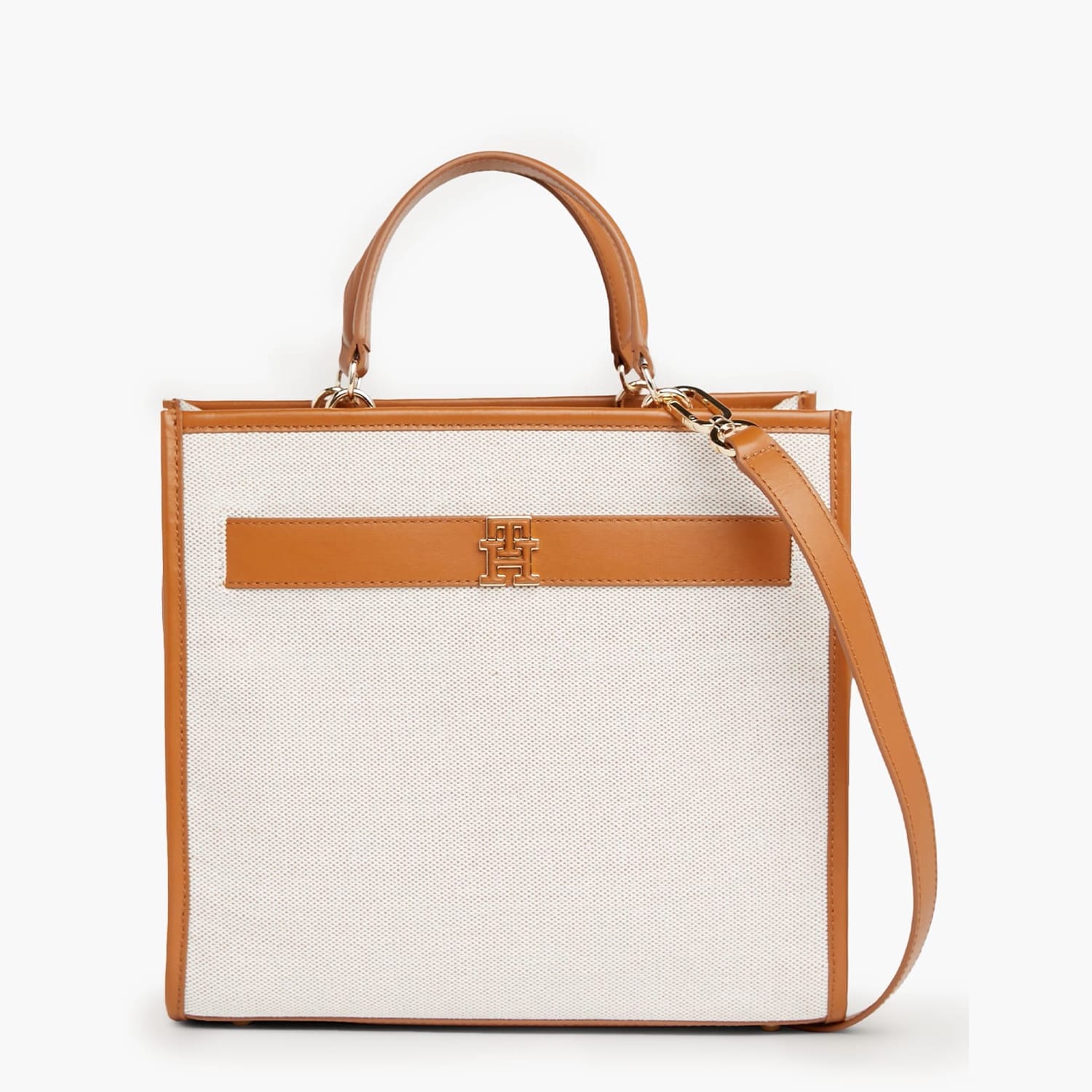 Γυναικείες Τσάντες Th.Logo.Satchel Μπεζ Ύφασμα Tommy Hilfiger