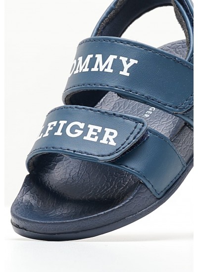 Kids Flip Flops & Sandals Velcro.Sandal Blue ECOleather Tommy Hilfiger