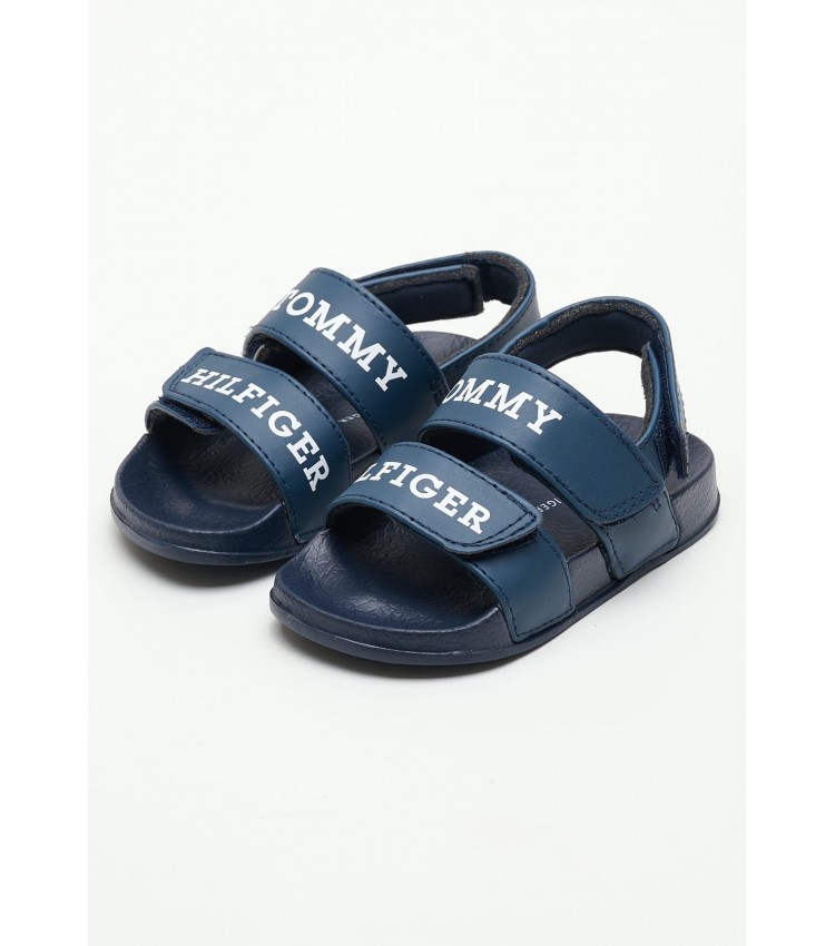 Kids Flip Flops & Sandals Velcro.Sandal Blue ECOleather Tommy Hilfiger