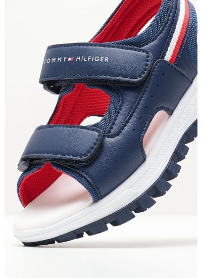 Kids Flip Flops & Sandals Velcro.Stripes Blue ECOleather Tommy Hilfiger