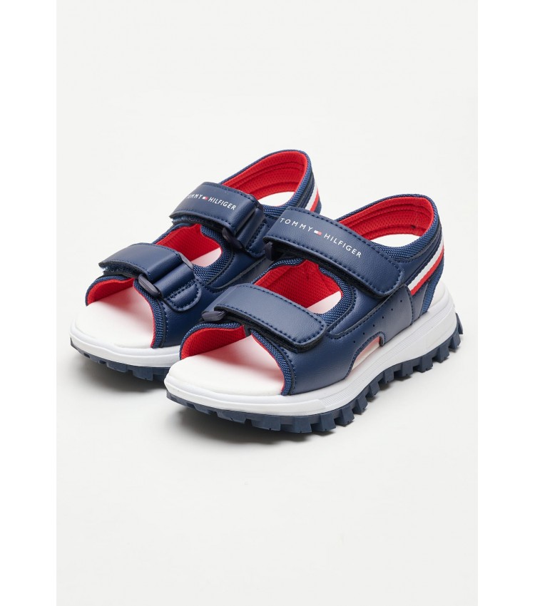 Kids Flip Flops & Sandals Velcro.Stripes Blue ECOleather Tommy Hilfiger