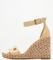 Women Platforms High Wedge.Satin Beige Fabric Tommy Hilfiger