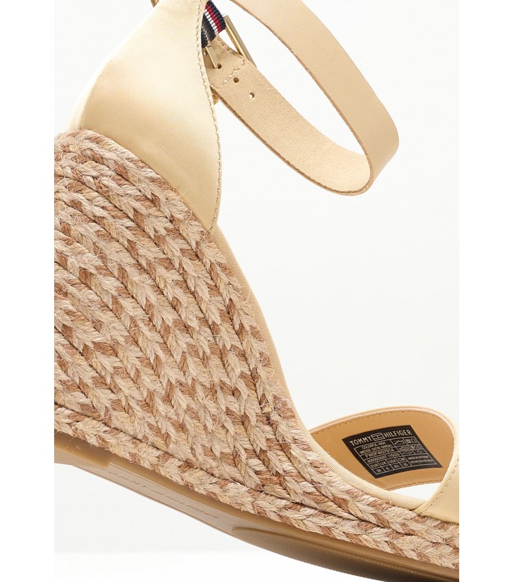 Women Platforms High Wedge.Satin Beige Fabric Tommy Hilfiger