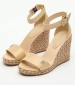 Women Platforms High Wedge.Satin Beige Fabric Tommy Hilfiger