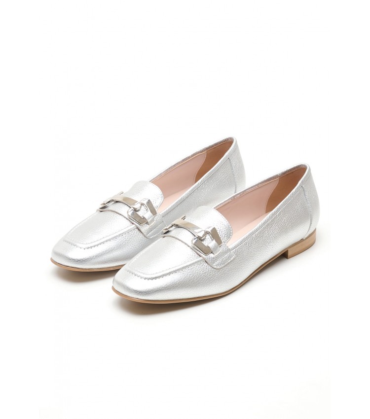 Women Moccasins 2440.10463 Silver Leather Mortoglou