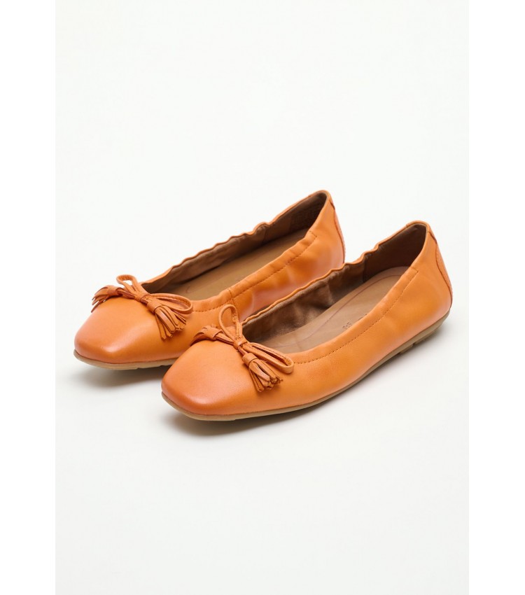 Women Balerinas 22107 Orange Leather Tamaris