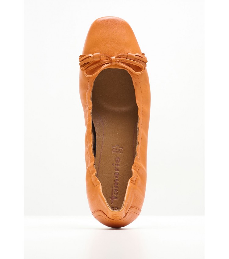 Women Balerinas 22107 Orange Leather Tamaris