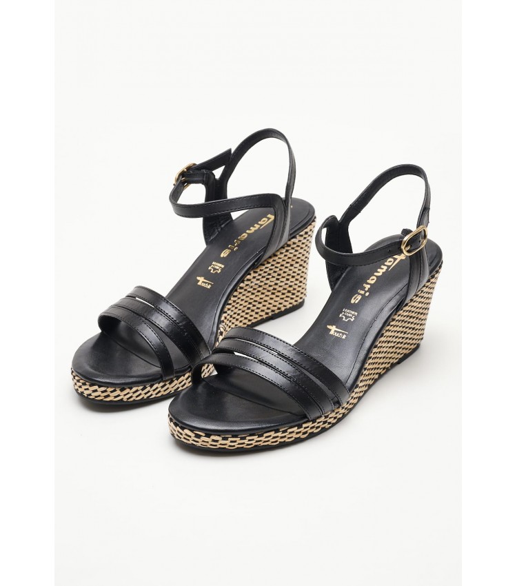 Women Platforms Low 28046 Black Leather Tamaris