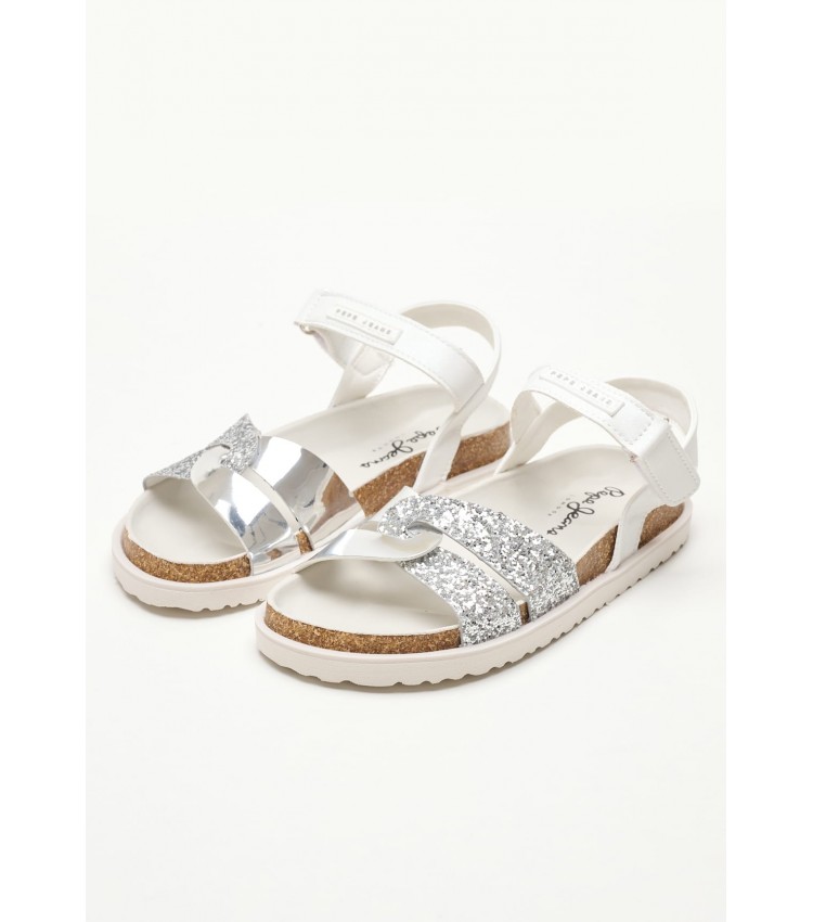 Kids Flip Flops & Sandals Berlin.Cross Silver ECOleather Pepe Jeans