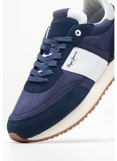 Men Casual Shoes Buster.Tape Blue Leather Pepe Jeans