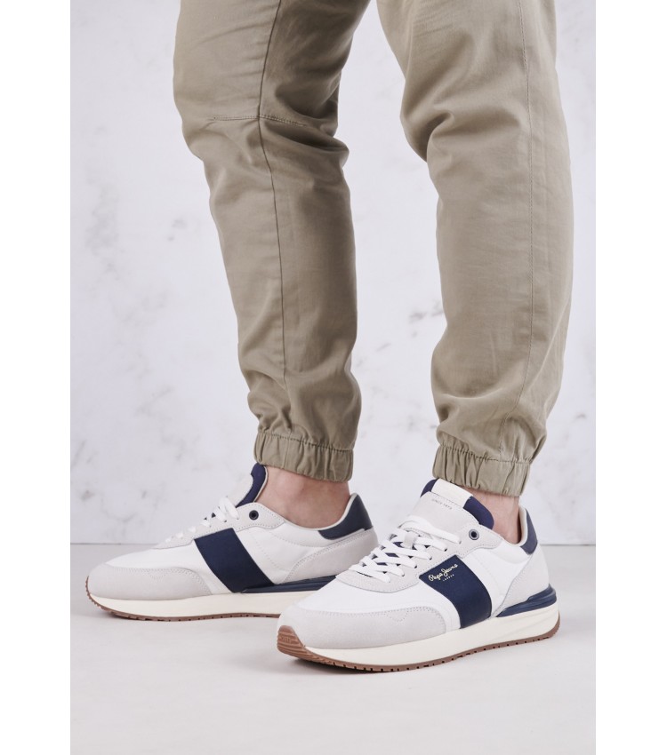 Men Casual Shoes Buster.Tape White Leather Pepe Jeans