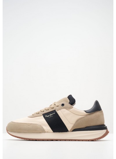 Men Casual Shoes Buster.Tape Beige Leather Pepe Jeans