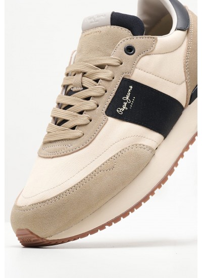 Men Casual Shoes Buster.Tape Beige Leather Pepe Jeans