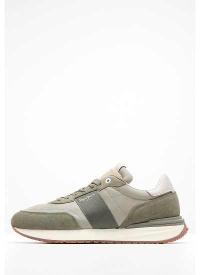 Men Casual Shoes Buster.Tape Olive Leather Pepe Jeans