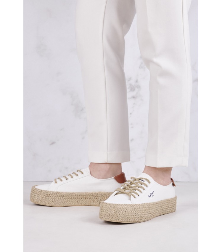 Women Casual Shoes Kyle.Classic White Fabric Pepe Jeans