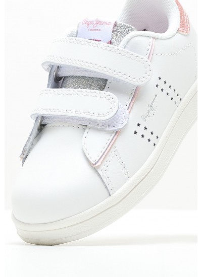 Kids Casual Shoes Night.Gk White Leather Pepe Jeans