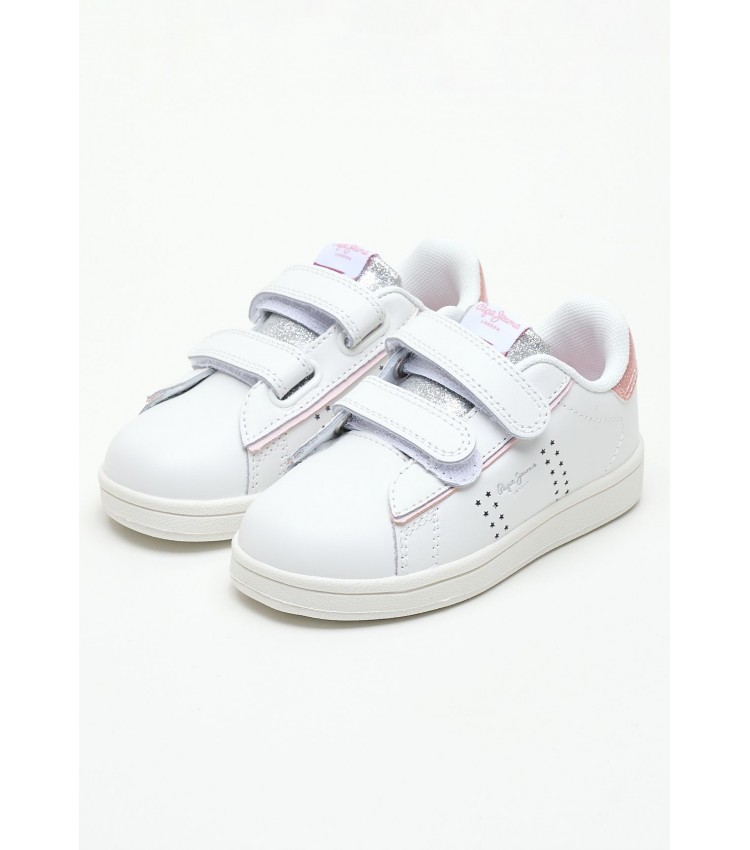 Kids Casual Shoes Night.Gk White Leather Pepe Jeans