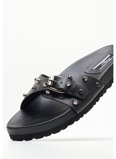 Women Flats Oban.Studs Black Leather Pepe Jeans