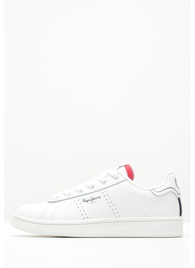 Kids Casual Shoes Player.Bb White Leather Pepe Jeans