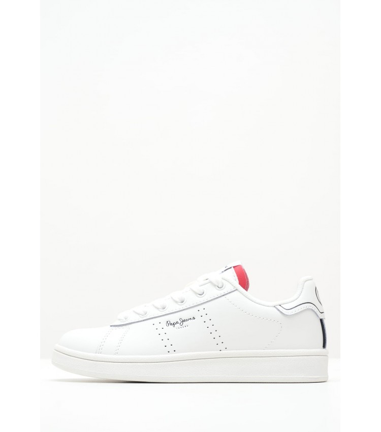 Kids Casual Shoes Player.Bb White Leather Pepe Jeans